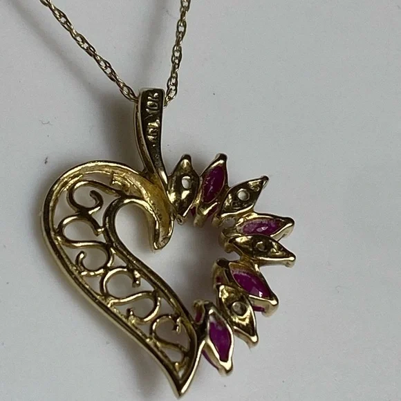 Chain Necklace 10K Yellow Gold Ruby & Diamond ADL Abraham David Loewenstark - Picture 3 of 10